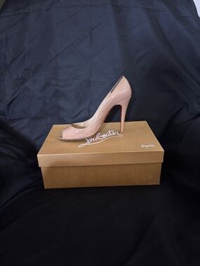 Christian Louboutin Nude Patent Peep-Toe Stiletto Heel